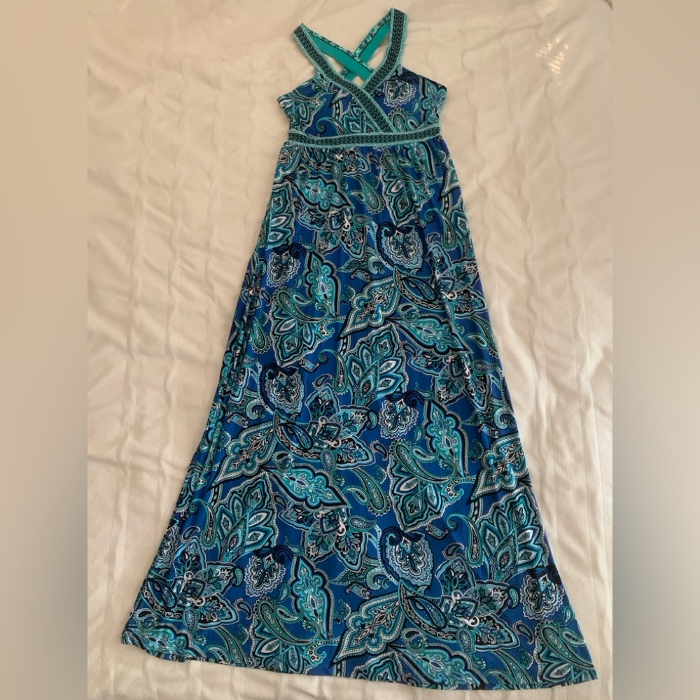 NWT INC International Concepts Teal and Navy Paisley Maxi Dress